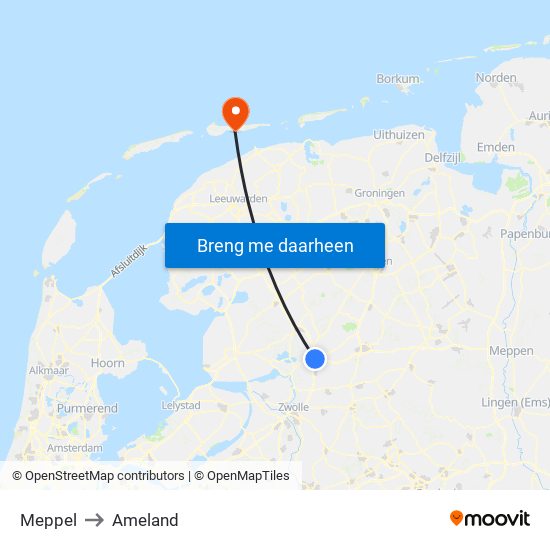 Meppel to Ameland map