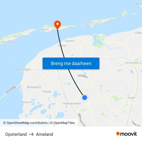 Opsterland to Ameland map