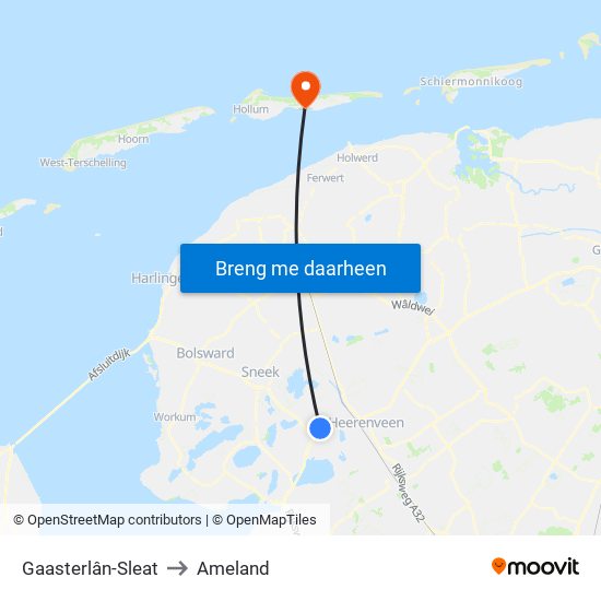 Gaasterlân-Sleat to Ameland map