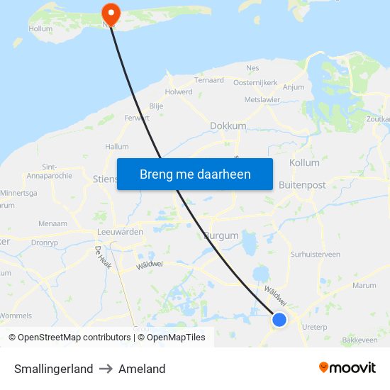 Smallingerland to Ameland map