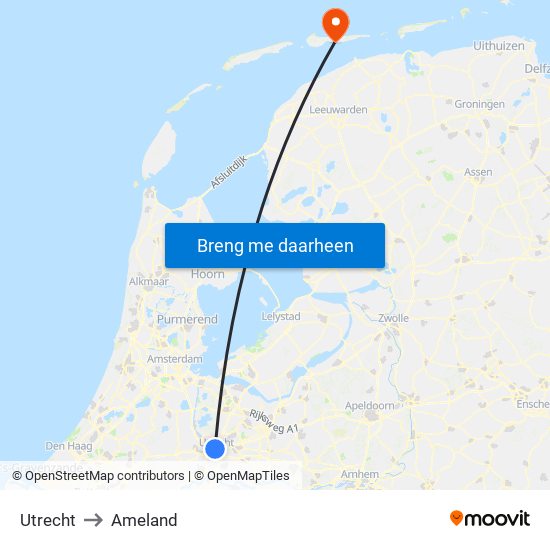Utrecht to Ameland map