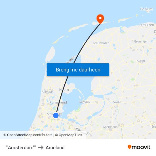 ""Amsterdam"" to Ameland map