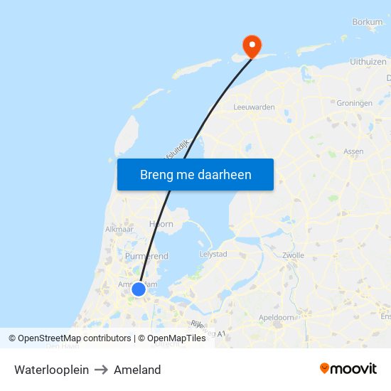 Waterlooplein to Ameland map