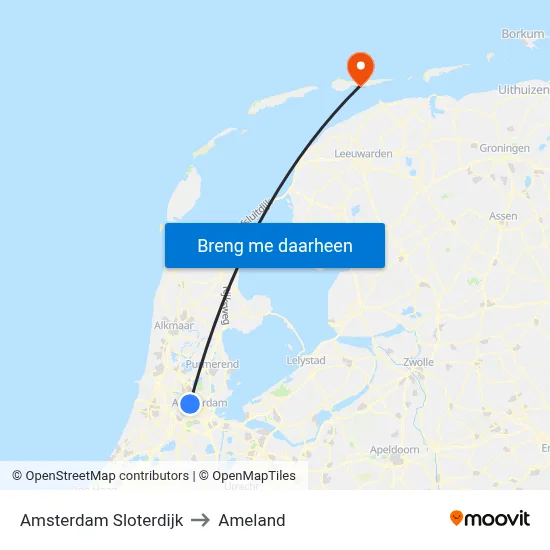 Amsterdam Sloterdijk to Ameland map