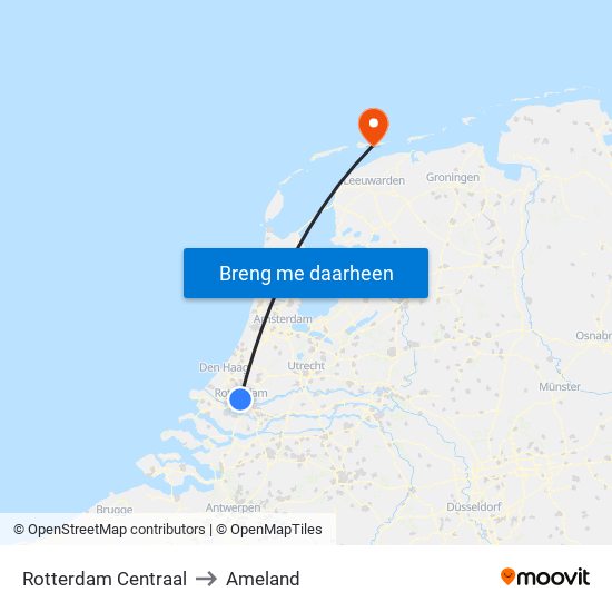 Rotterdam Centraal to Ameland map