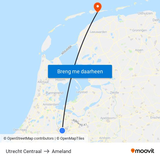 Utrecht Centraal to Ameland map