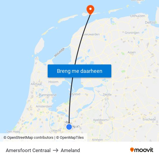 Amersfoort Centraal to Ameland map