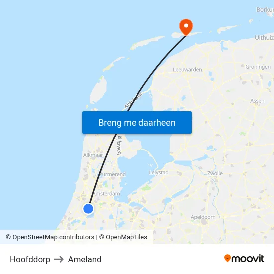 Hoofddorp to Ameland map