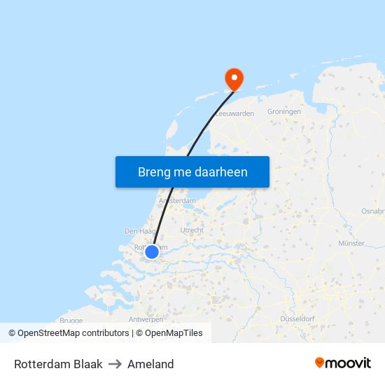 Rotterdam Blaak to Ameland map