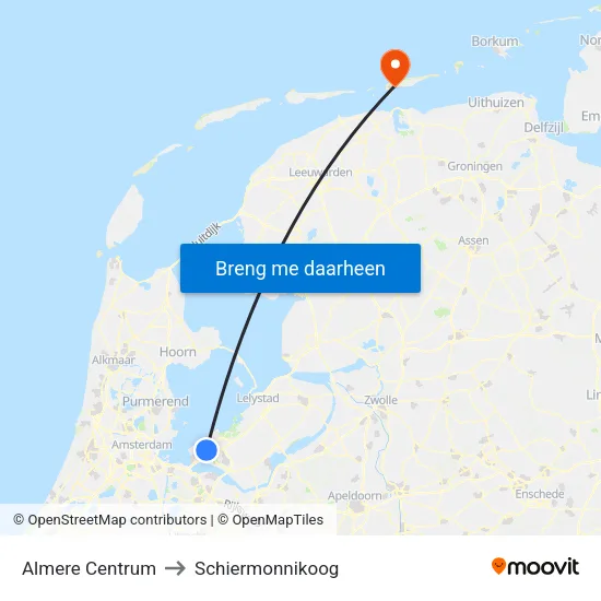 Almere Centrum to Schiermonnikoog map