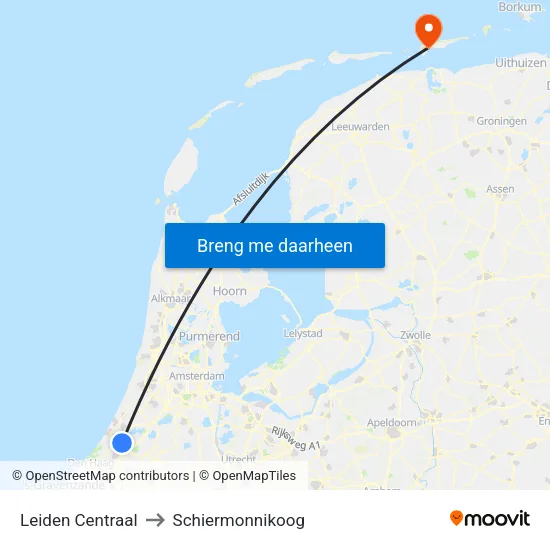 Leiden Centraal to Schiermonnikoog map