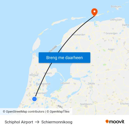 Schiphol Airport to Schiermonnikoog map