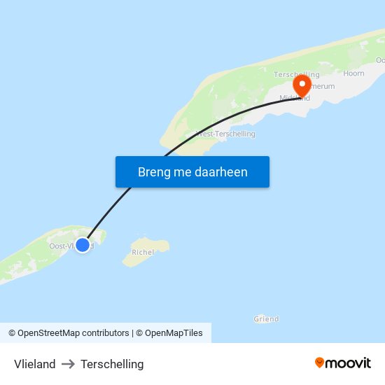 Vlieland to Terschelling map