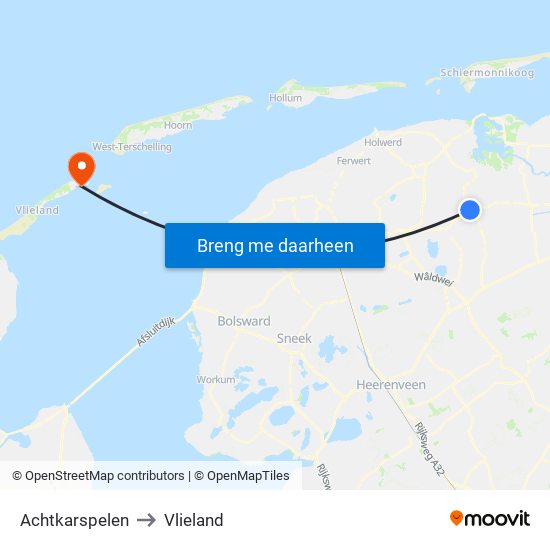 Achtkarspelen to Vlieland map