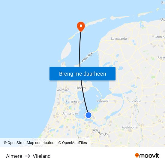 Almere to Vlieland map