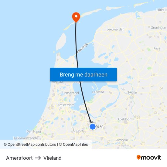 Amersfoort to Vlieland map