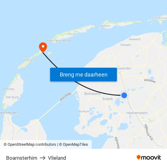Boarnsterhim to Vlieland map