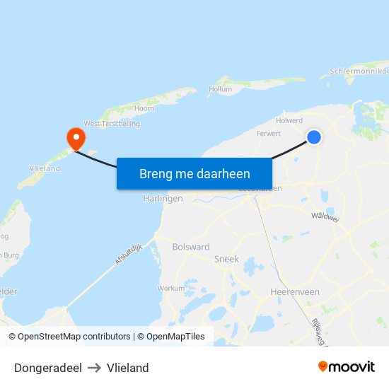 Dongeradeel to Vlieland map