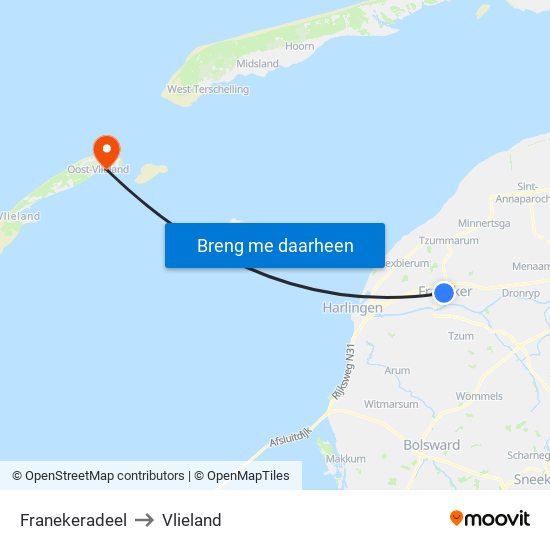 Franekeradeel to Vlieland map