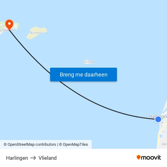 Harlingen to Vlieland map