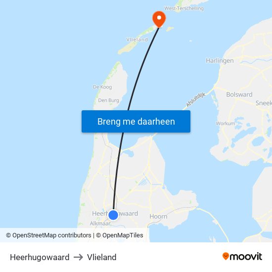 Heerhugowaard to Vlieland map