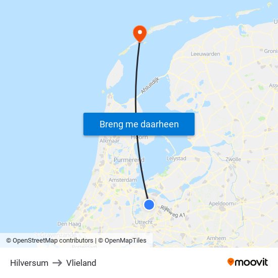 Hilversum to Vlieland map