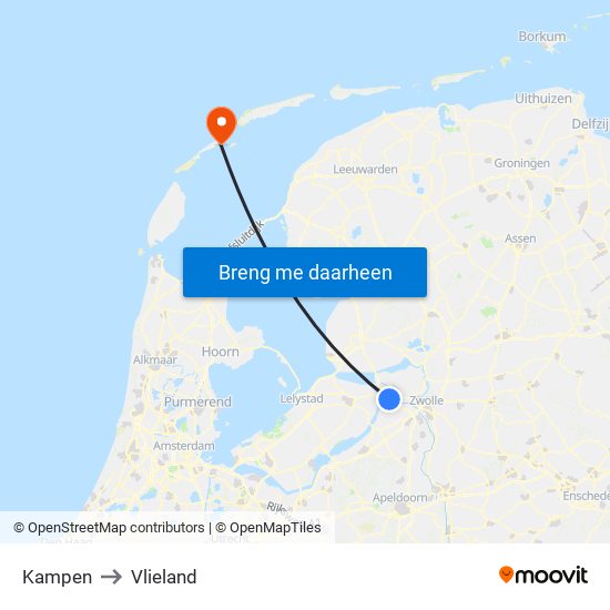 Kampen to Vlieland map