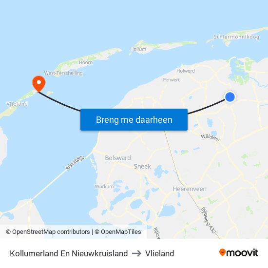Kollumerland En Nieuwkruisland to Vlieland map