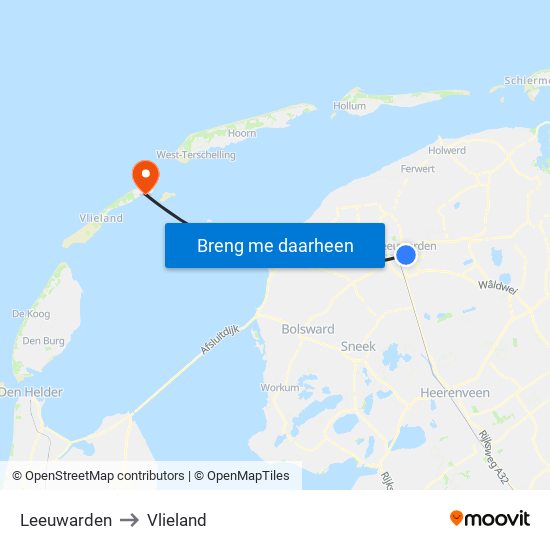 Leeuwarden to Vlieland map