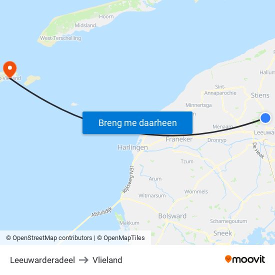 Leeuwarderadeel to Vlieland map