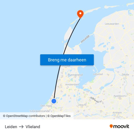 Leiden to Vlieland map