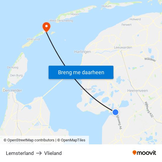 Lemsterland to Vlieland map