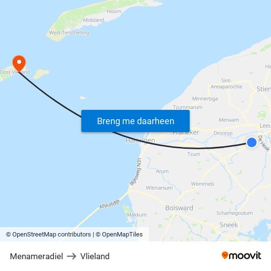 Menameradiel to Vlieland map