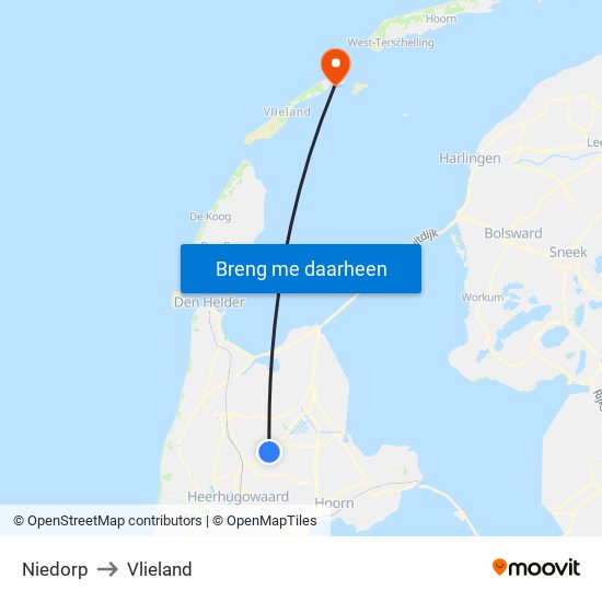 Niedorp to Vlieland map