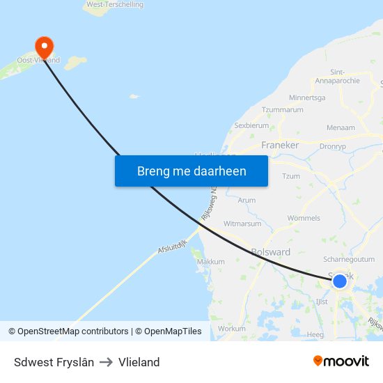 Sdwest Fryslân to Vlieland map