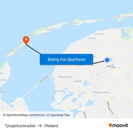 Tytsjerksteradiel to Vlieland map
