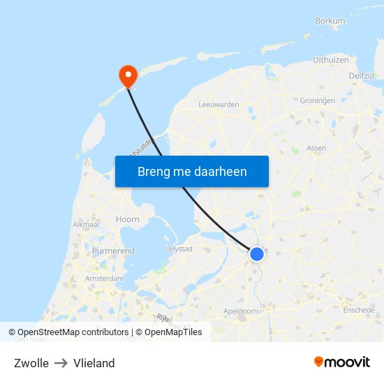 Zwolle to Vlieland map