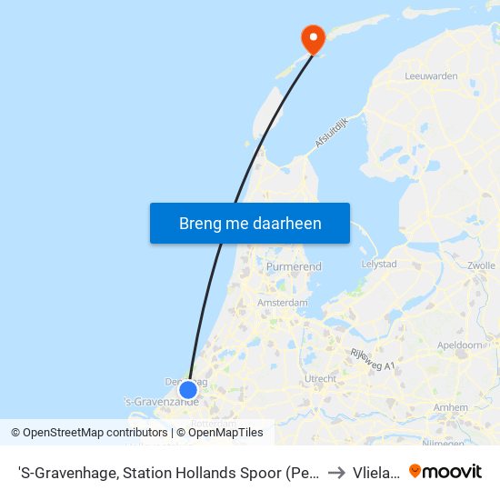 'S-Gravenhage, Station Hollands Spoor (Perron A) to Vlieland map