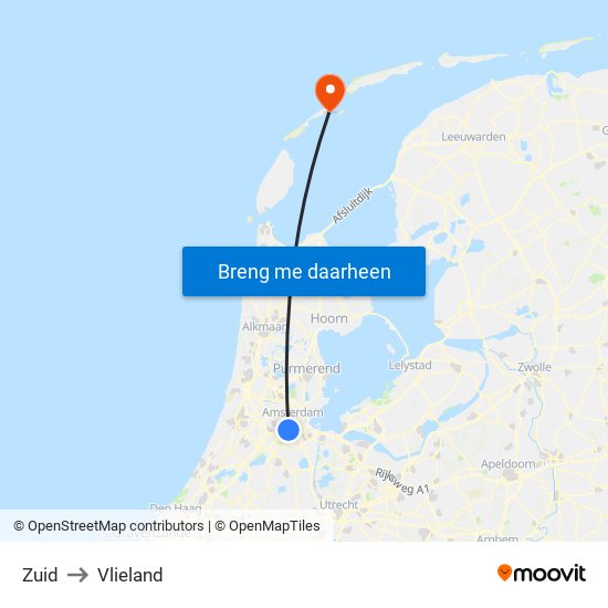 Zuid to Vlieland map