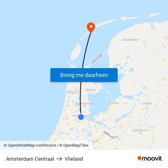 Amsterdam Centraal to Vlieland map