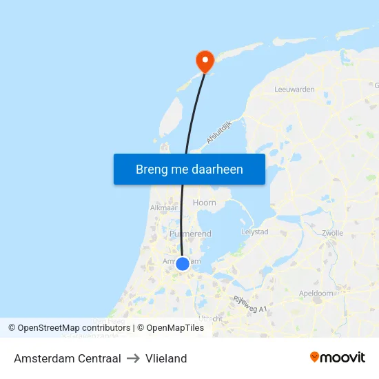 Amsterdam Centraal to Vlieland map