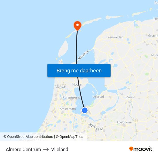 Almere Centrum to Vlieland map