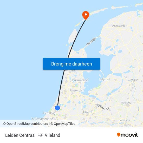 Leiden Centraal to Vlieland map