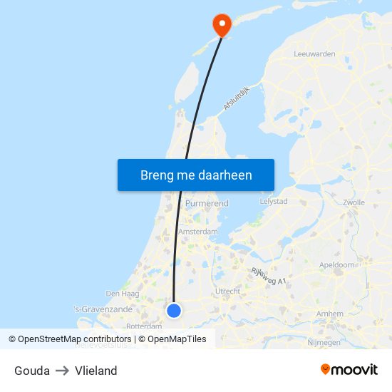 Gouda to Vlieland map