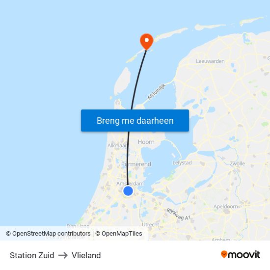 Station Zuid to Vlieland map