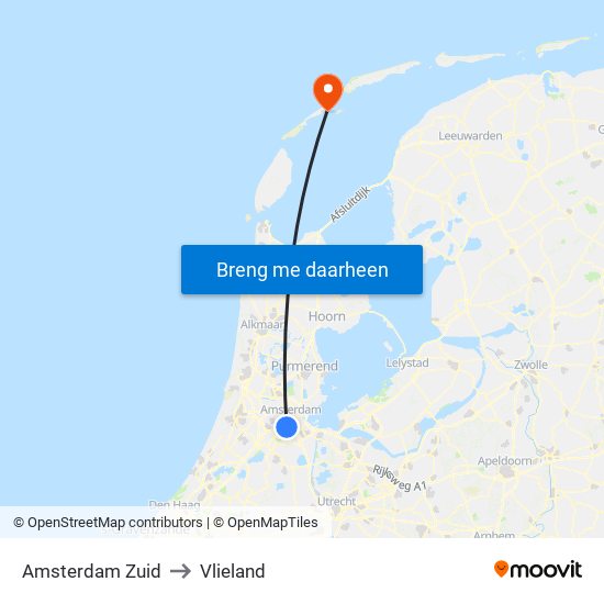 Amsterdam Zuid to Vlieland map