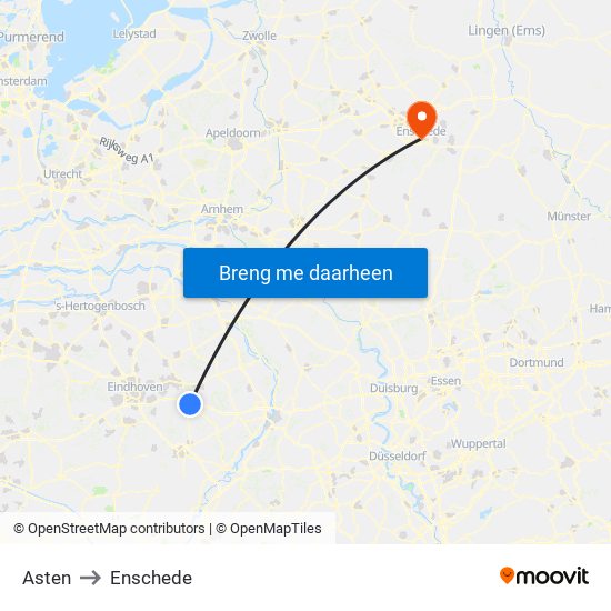 Asten to Enschede map