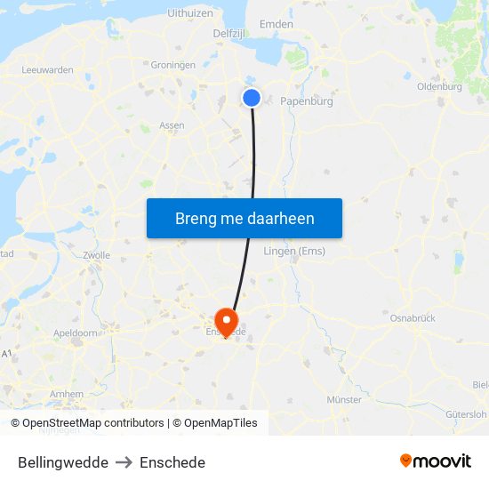 Bellingwedde to Enschede map