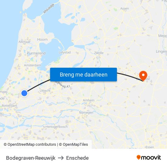 Bodegraven-Reeuwijk to Enschede map