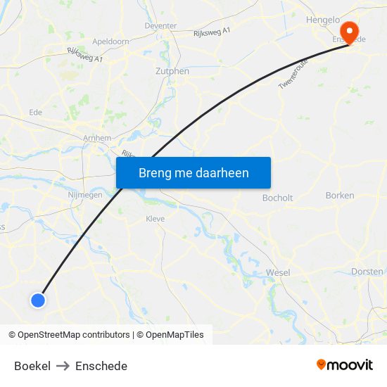 Boekel to Enschede map